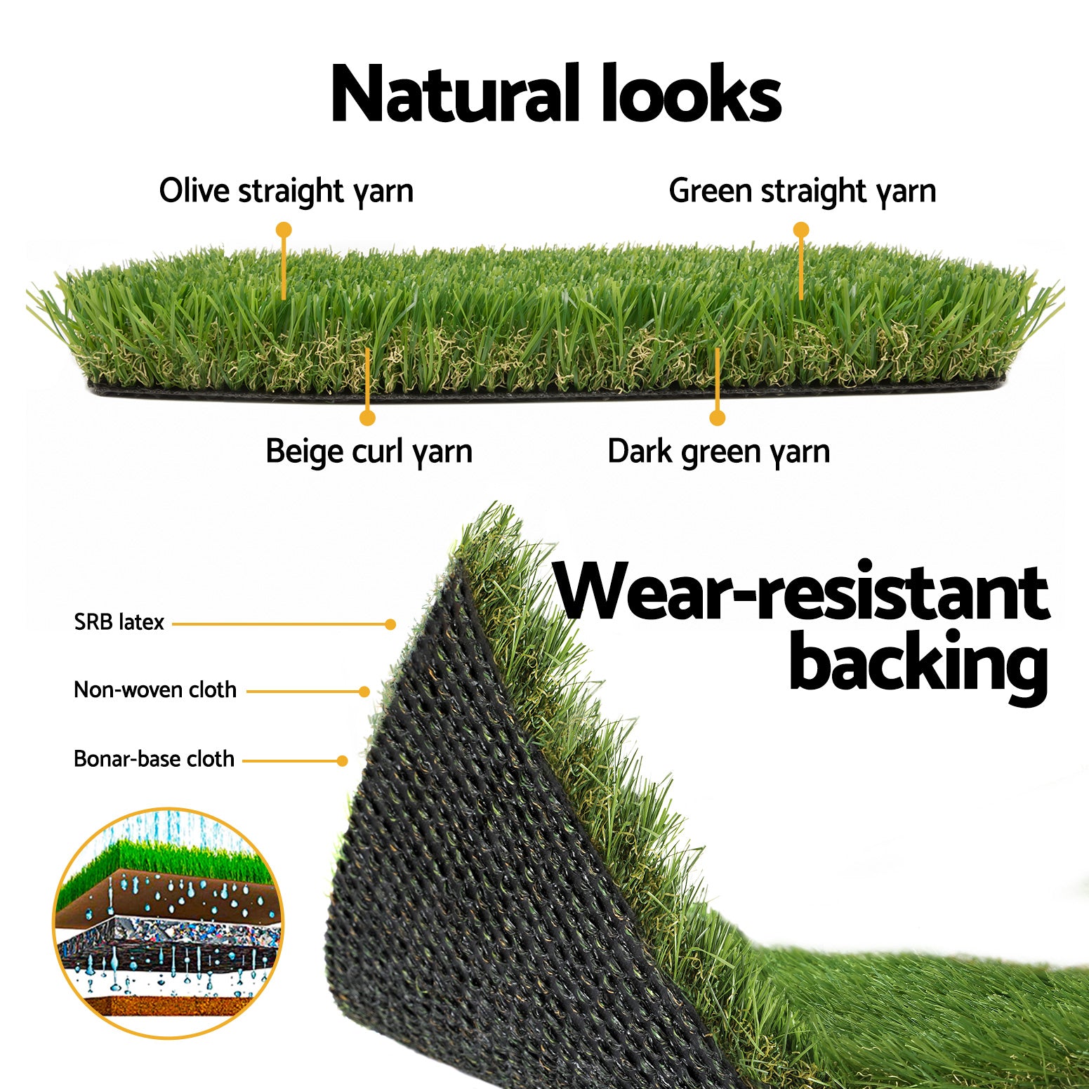 Primeturf Artificial Grass 30mm 2mx5m 60SQM Synthetic Fake Lawn Turf Plastic Plant 4-coloured