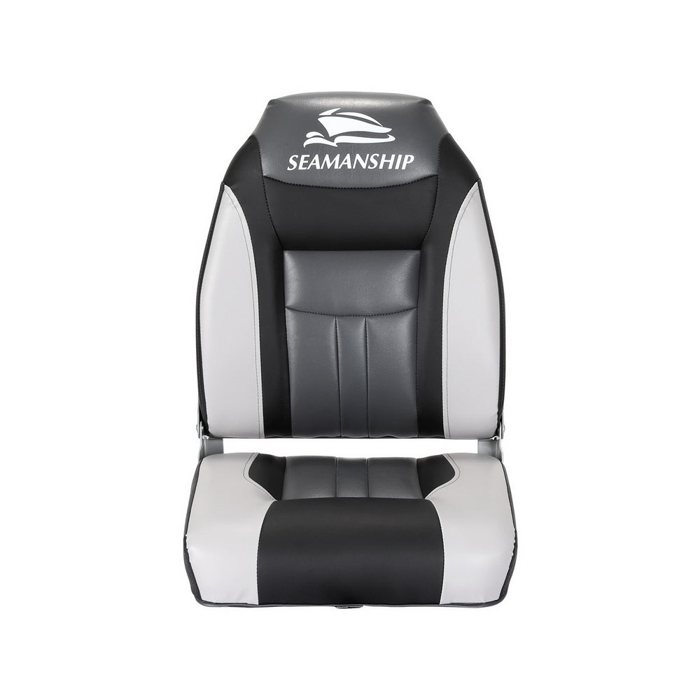 Seamanship 2X Folding Boat Seats Marine Seat Swivel High Back 12cm Padding Black