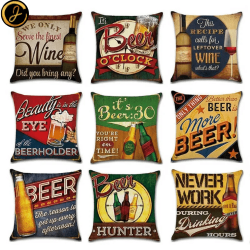 Retro Style Beer or Wine Cushion Cover