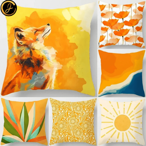 Orange printed Cushion Cover