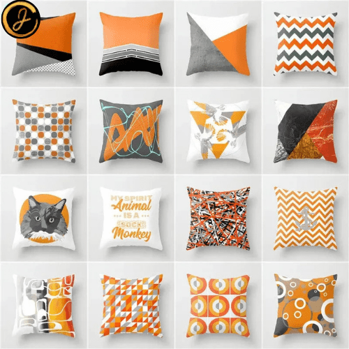 Orange Geometric Pattern Cushion Cover