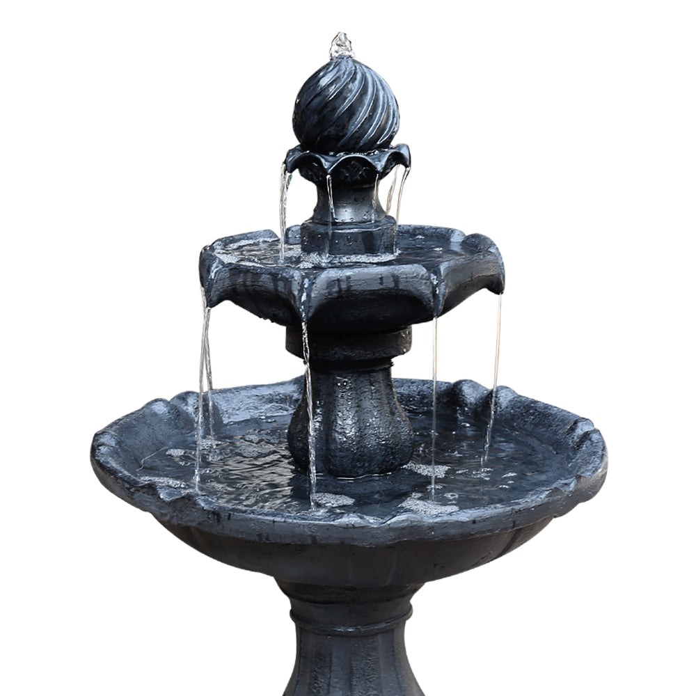 Gardeon Solar Water Feature 3-Tier Fountain with Pump Kit Bird Bath 93CM Black