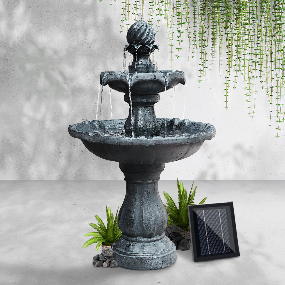 Gardeon Solar Water Feature 3-Tier Fountain with Pump Kit Bird Bath 93CM Black