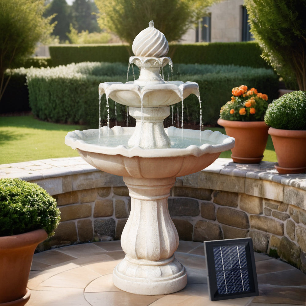 Gardeon Solar Water Feature 3-Tier Fountain with Pump Kit Bird Bath 93CM Ivory