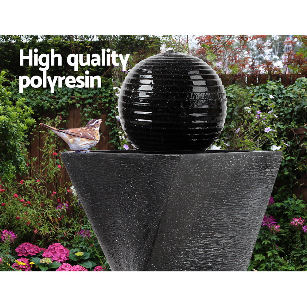 Gardeon Solar Water Feature Twisted Fountain LED Light Bird Bath 85CM Black