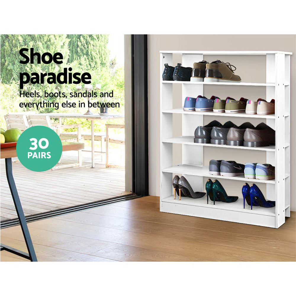 Artiss Shoe Rack 30 Pairs 6-Tier Shelf White