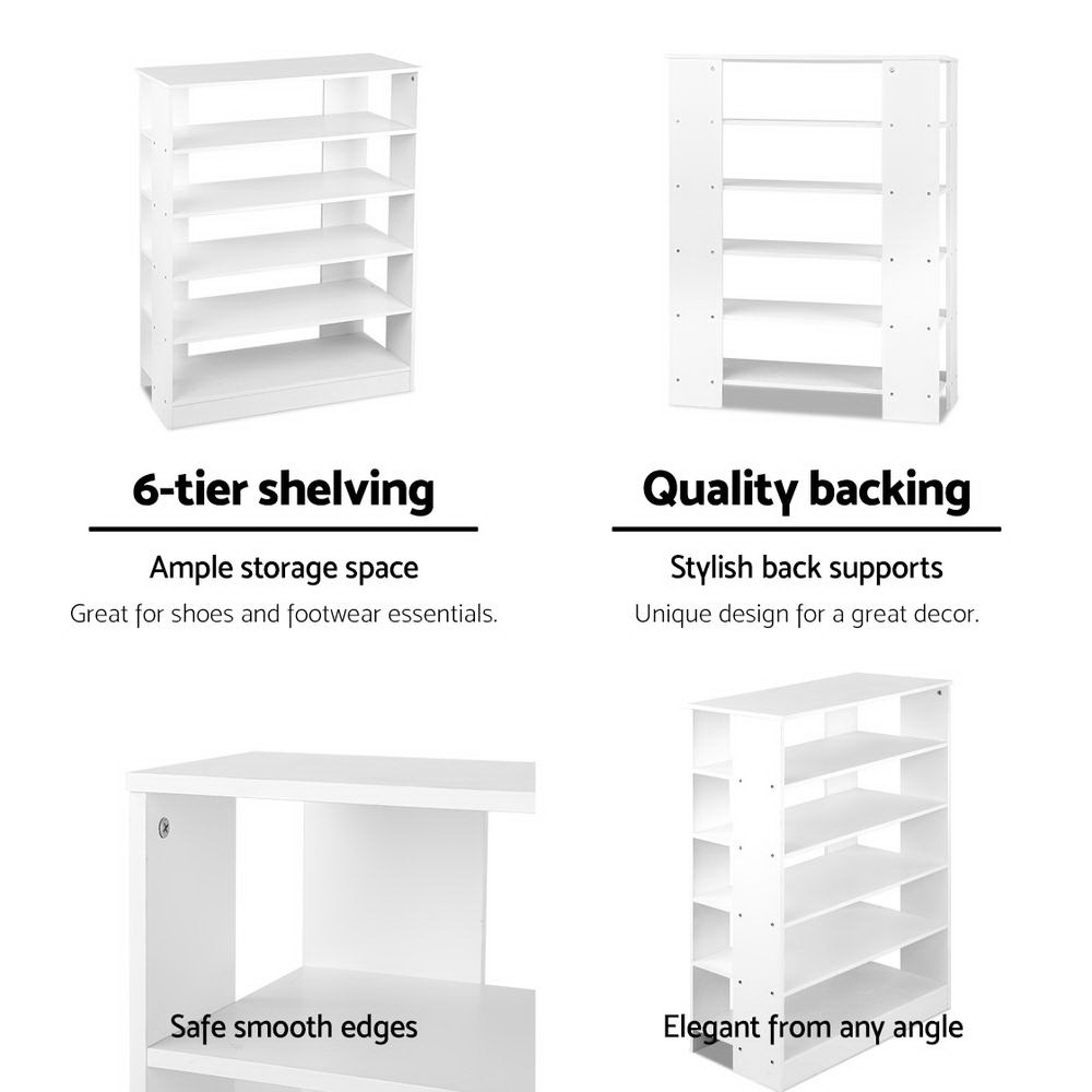 Artiss Shoe Rack 30 Pairs 6-Tier Shelf White