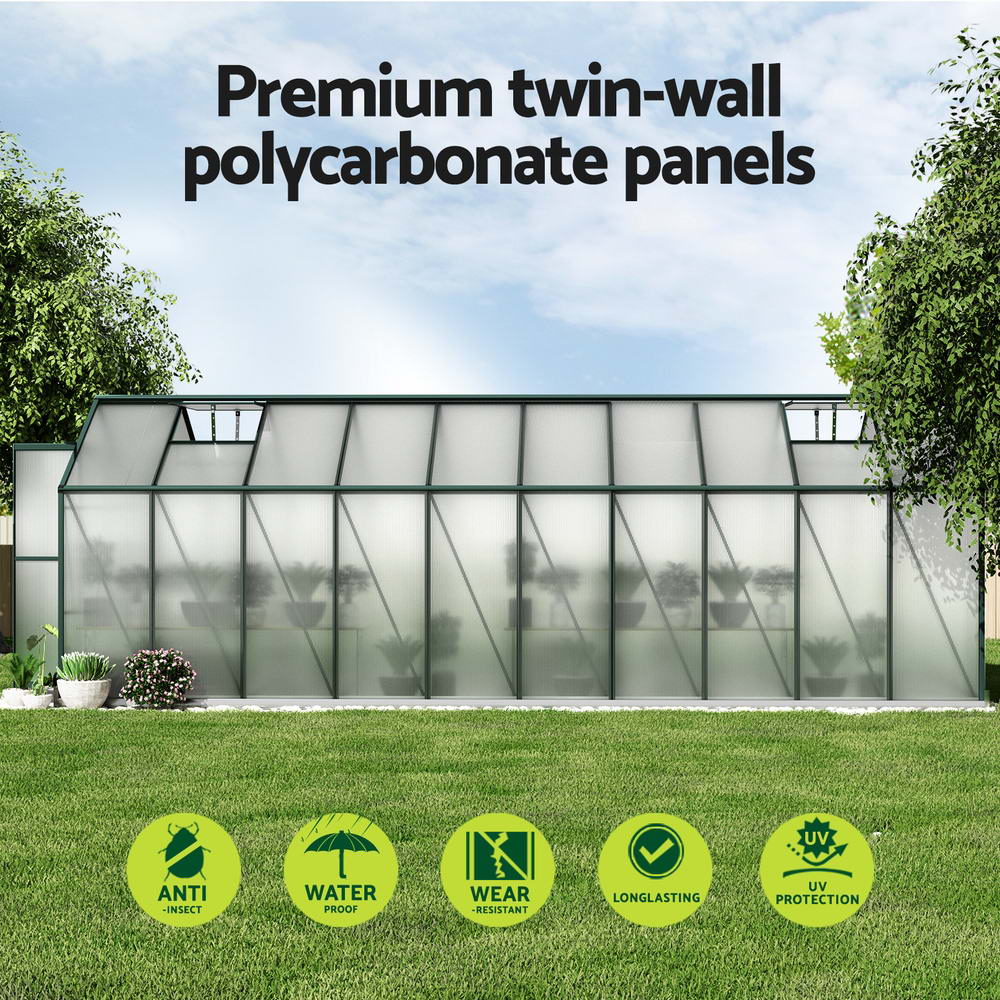 Greenfingers Greenhouse 6.3x2.44x2.1M Aluminium Polycarbonate Green House Garden Shed