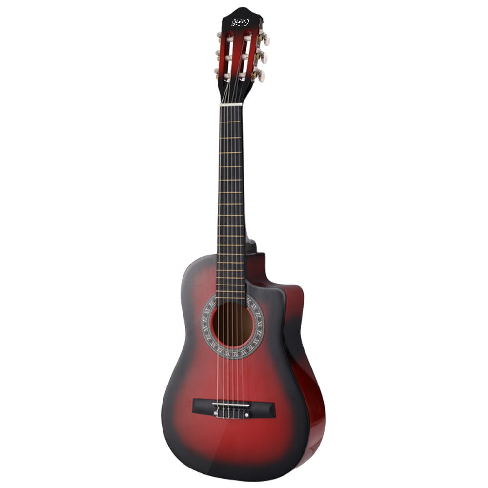 Alpha 34-inch Classical Guitar - Red Wooden Body with Stand