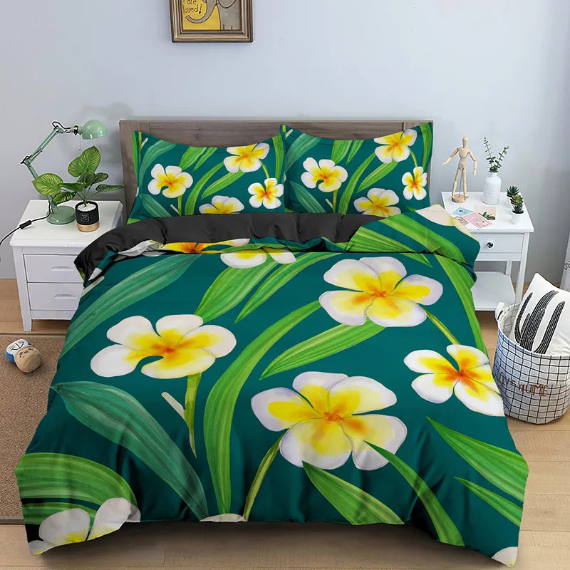 Frangipani Serenity Quilt Cover Set Green