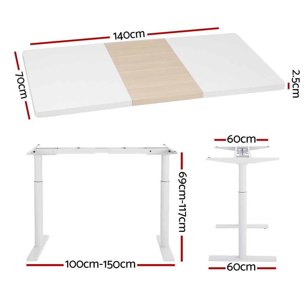 Artiss Standing Desk Motorised Electric Dual Motor 140CM White Pine