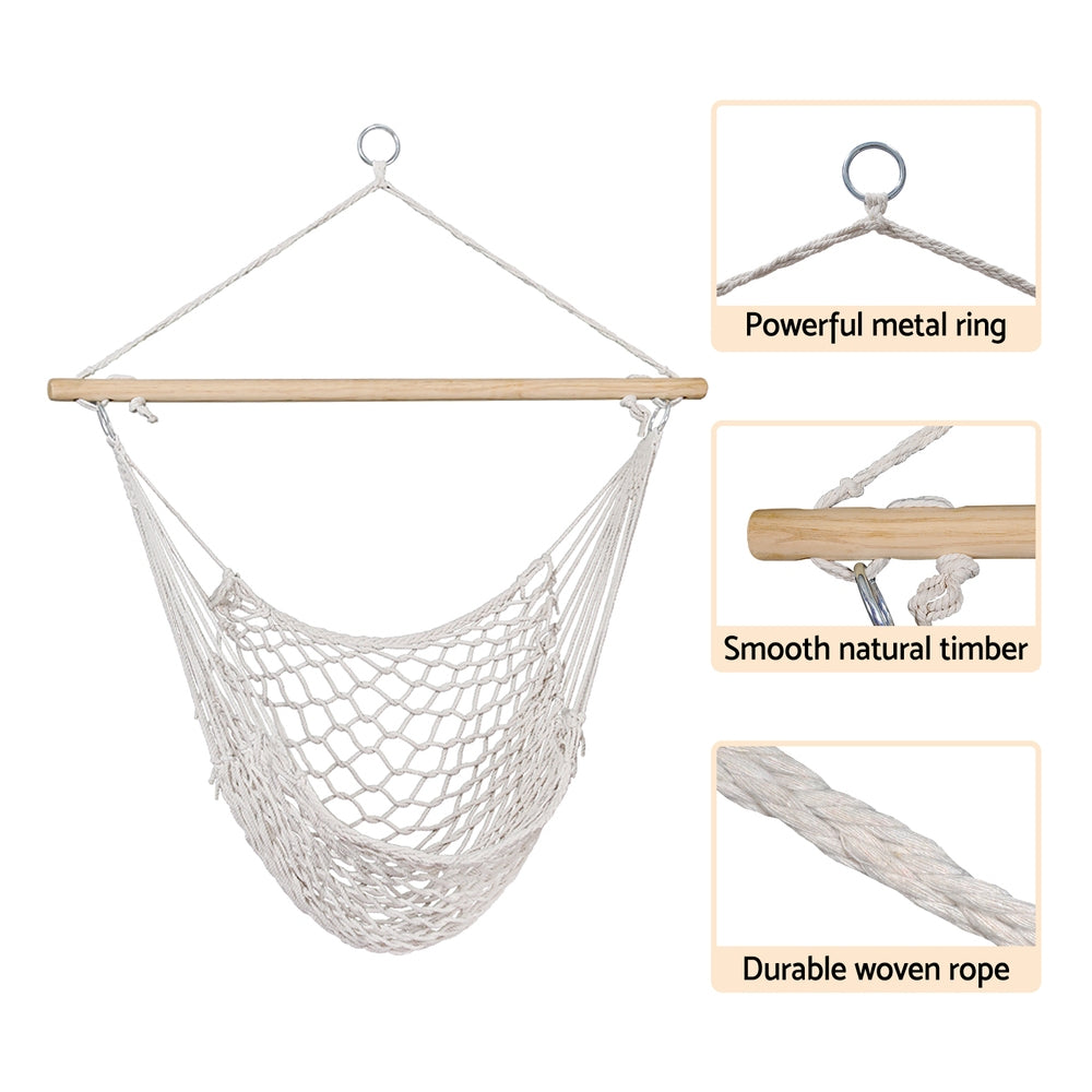 Gardeon Hammock Chair Outdoor Hanging Camping Mesh Indoor Cream