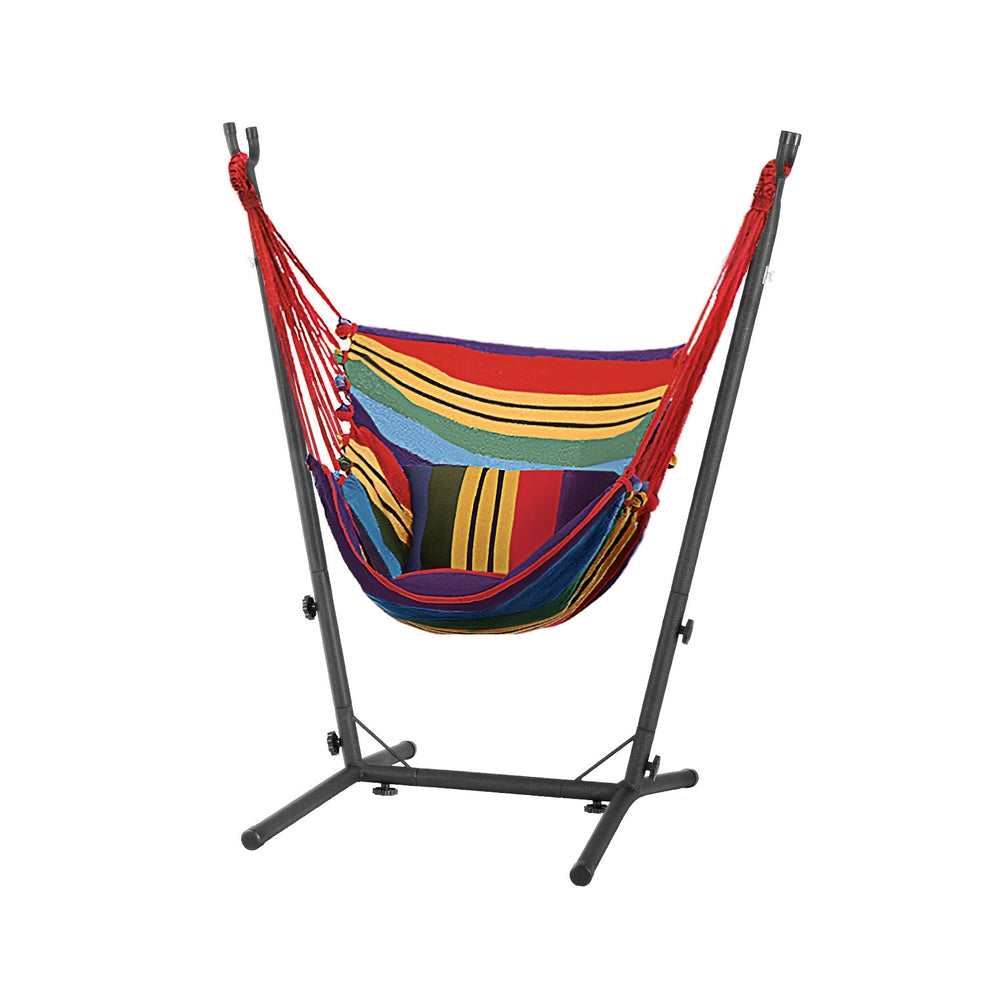 Gardeon Hammock Chair Outdoor Camping Hanging with Stand Rainbow