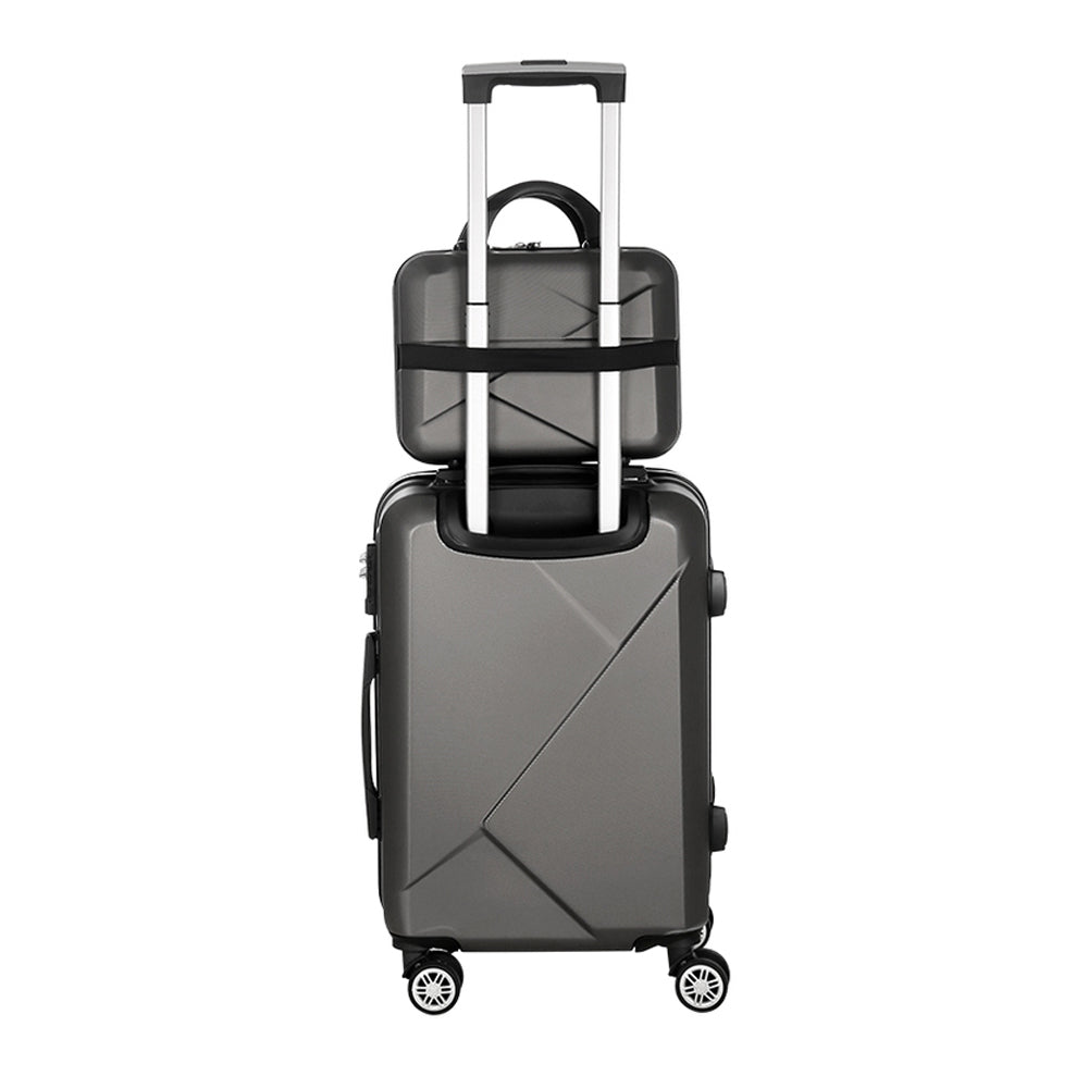 Wanderlite 2pc Luggage 12" 20" Trolley Travel Suitcase Storage Carry On TSA Lock Dark Grey