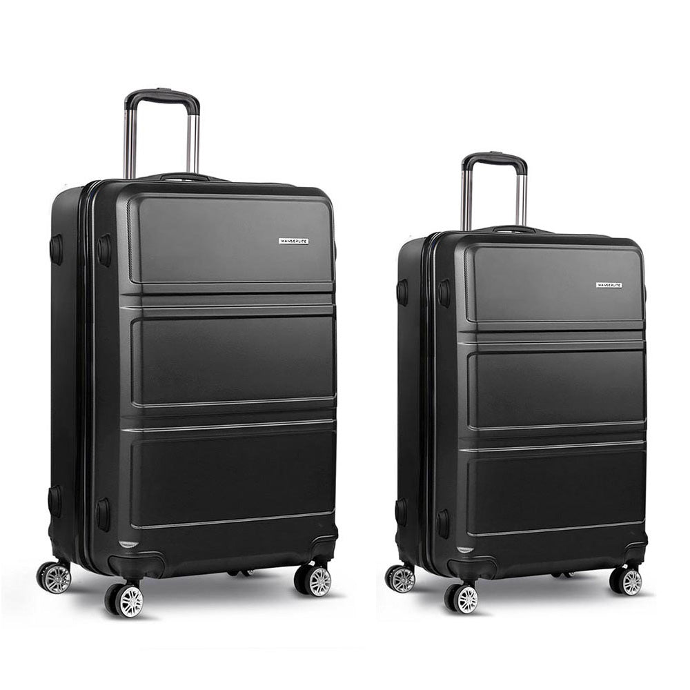 Wanderlite 2pc Luggage Trolley Set Suitcase Travel TSA Carry On Hard Case Lightweight Black