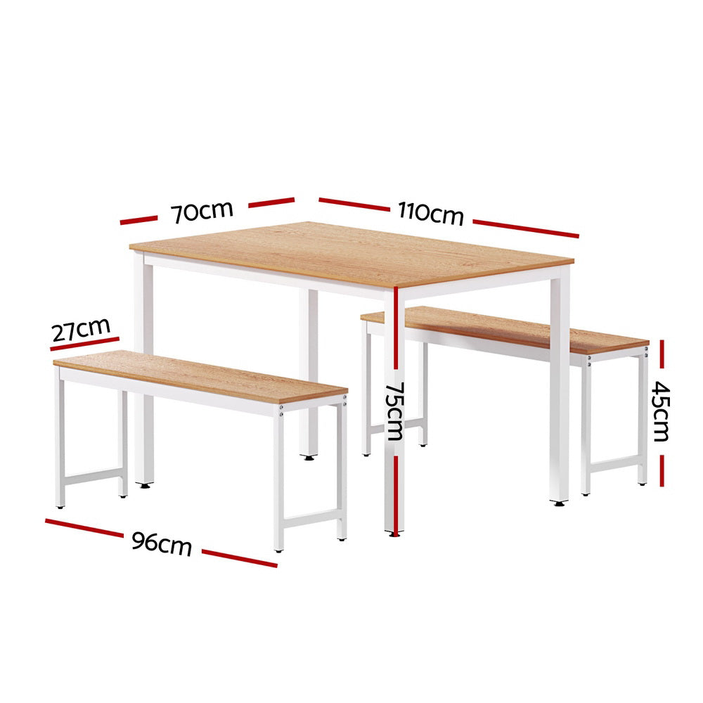 Artiss Dining Table and Chairs Set 3PCS Metal Desk Bench Sets Kitchen Furniture