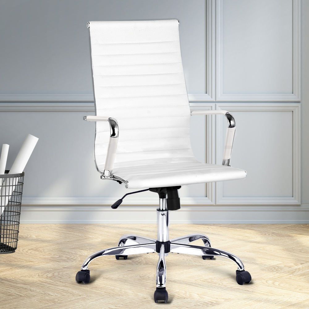 Artiss Office Chair Conference Chairs PU Leather High Back White