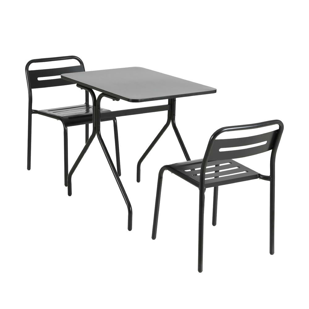 Gardeon 3PC Outdoor Bistro Set Patio Furniture Steel Table and Chairs Black