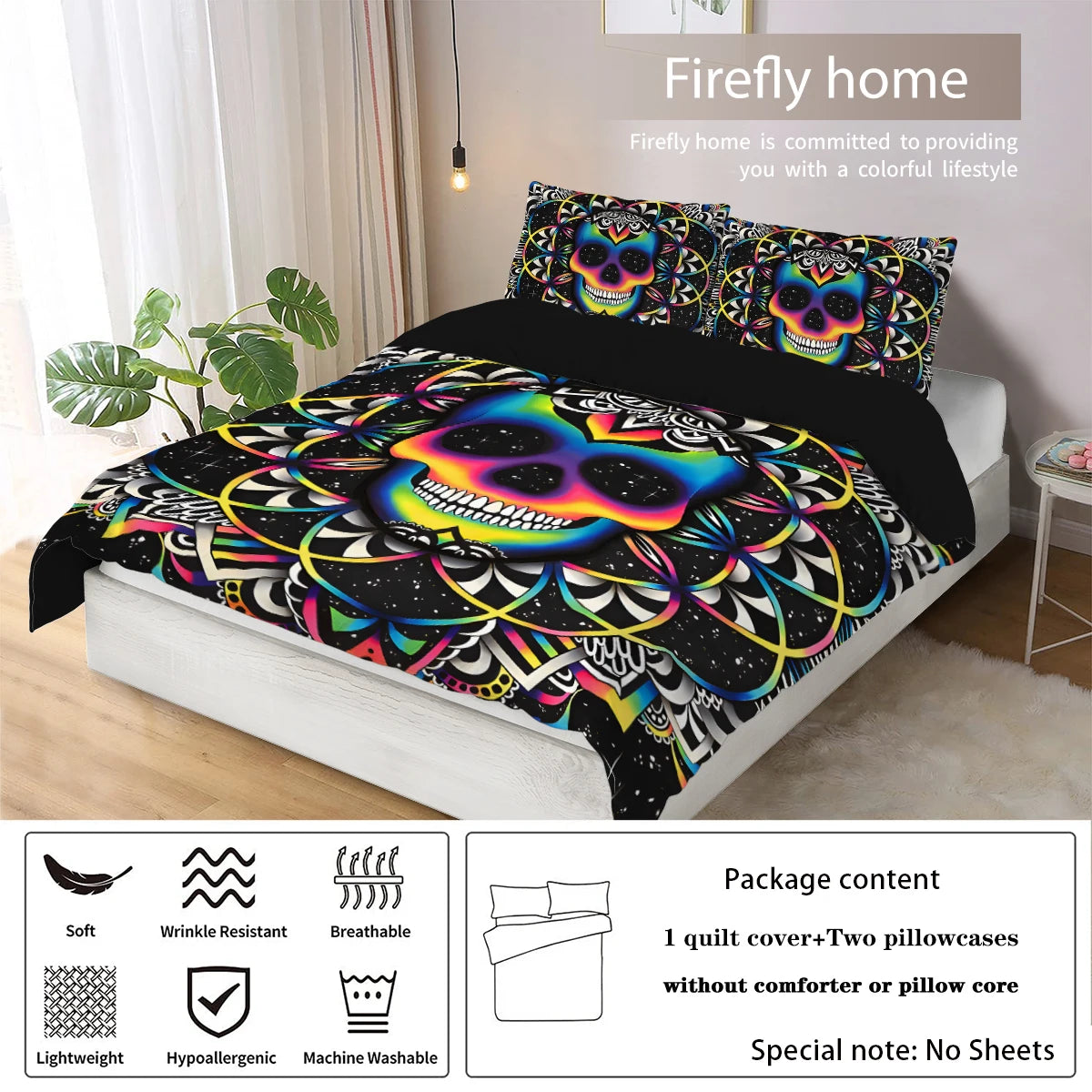 Psychedelic Mandala Skull Quilt Cover Set