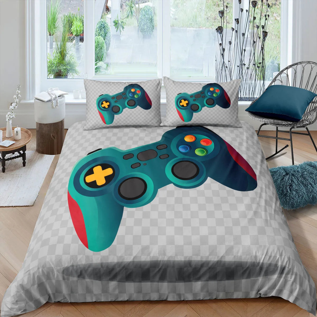 Grey game controller quilt cover set