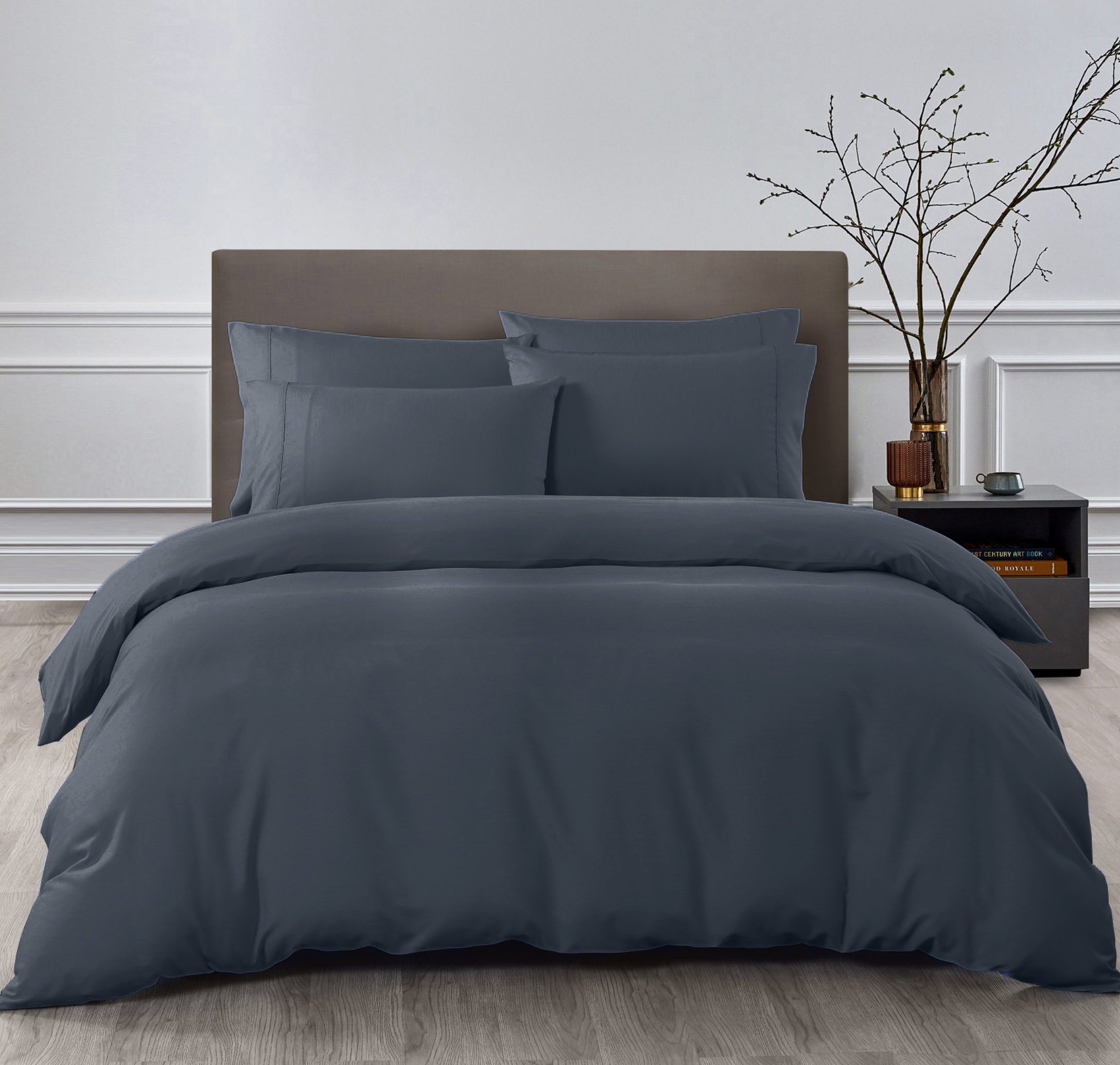 Royal Comfort 2000TC 6 Piece Bamboo Sheet & Quilt Cover Set Cooling Breathable - King - Charcoal