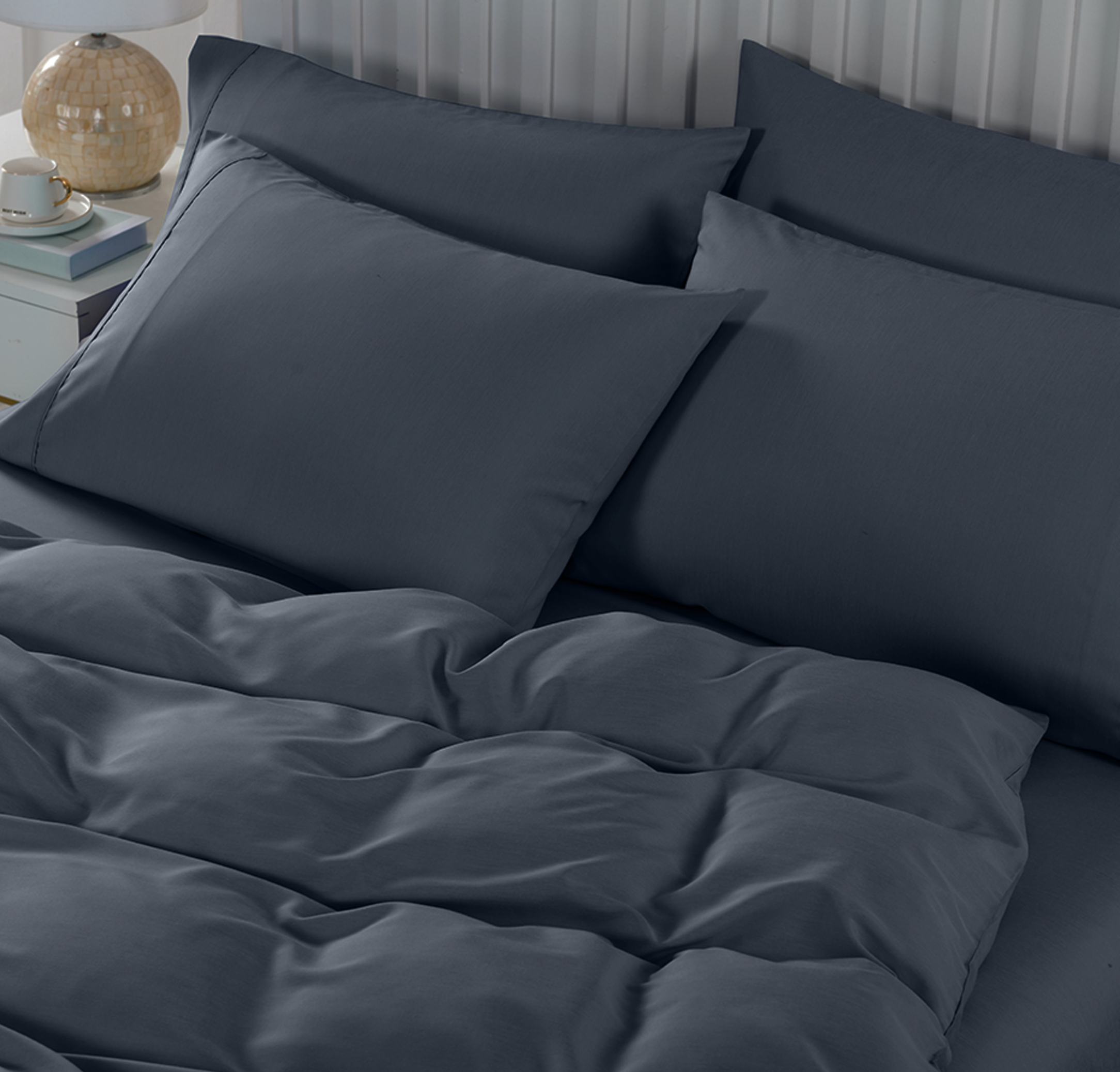 Royal Comfort 2000TC 6 Piece Bamboo Sheet & Quilt Cover Set Cooling Breathable - King - Charcoal