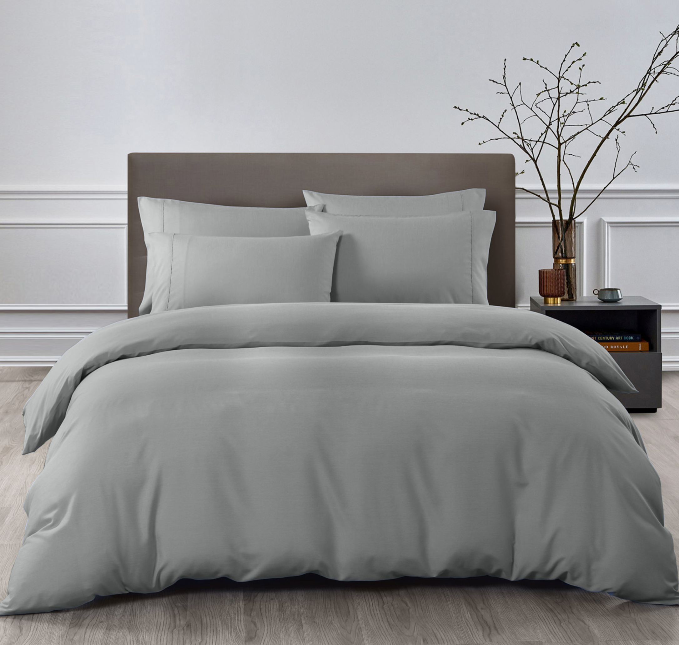 Royal Comfort 2000TC 6 Piece Bamboo Sheet & Quilt Cover Set Cooling Breathable - King - Grey