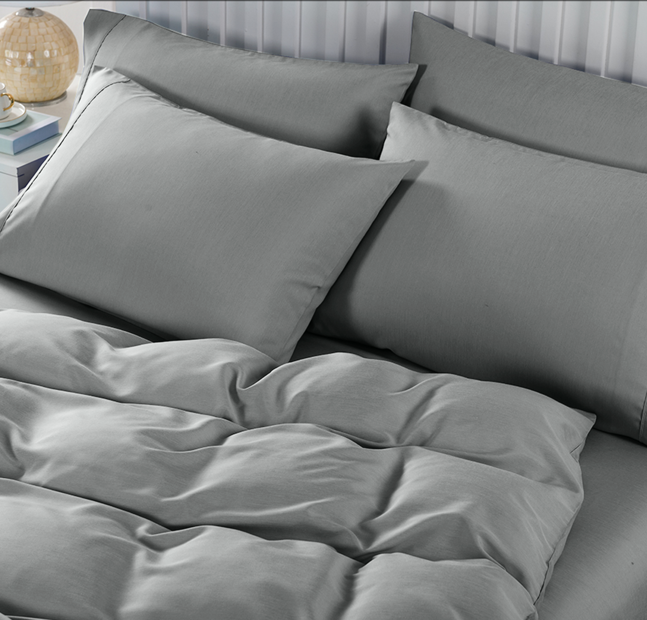 Royal Comfort 2000TC 6 Piece Bamboo Sheet & Quilt Cover Set Cooling Breathable - King - Grey