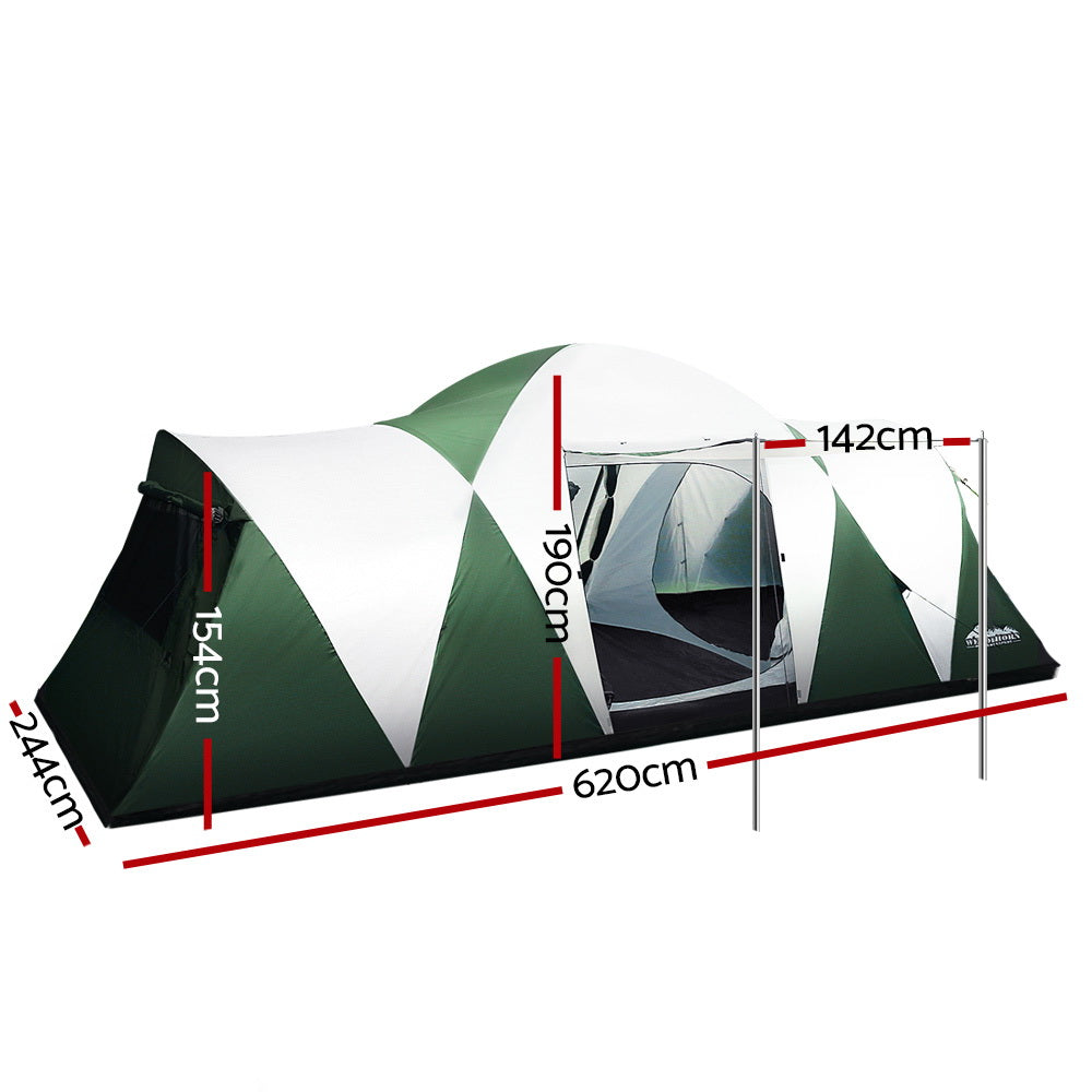 Weisshorn Family Camping Tent 12 Person Hiking Beach Tents (3 Rooms) Green * Cranbourne Stock