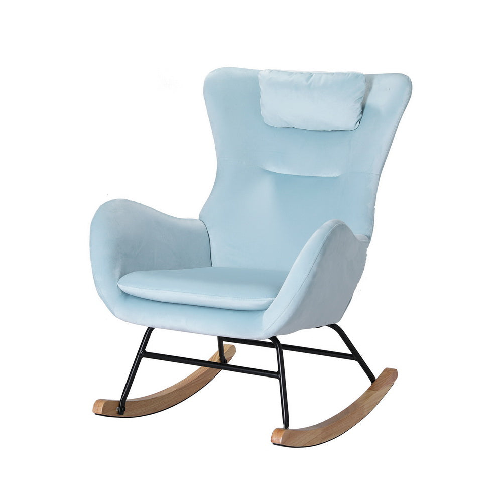 Artiss Rocking Chair Velvet Armchair Feeding Chair Blue