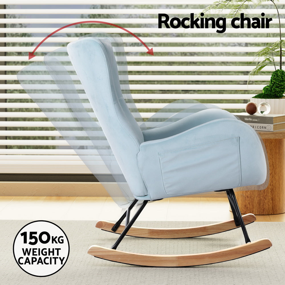 Artiss Rocking Chair Velvet Armchair Feeding Chair Blue