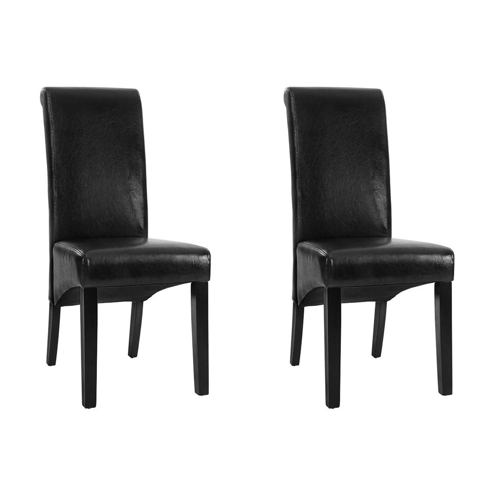 Set of 2 Leather Parsons Dining Chairs Black