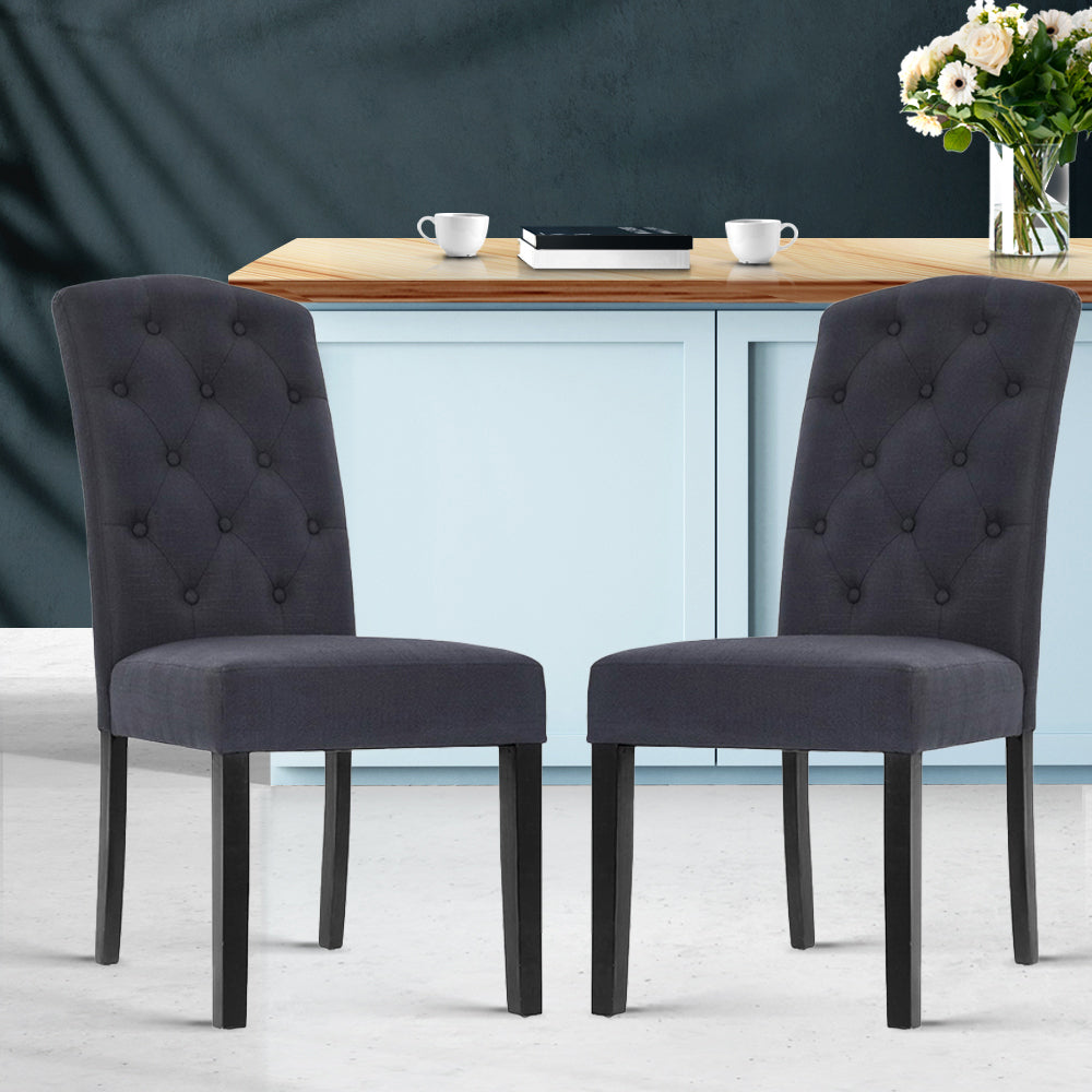 Artiss Dining Chairs Set of 2 Linen Parsons Chair Dark Grey