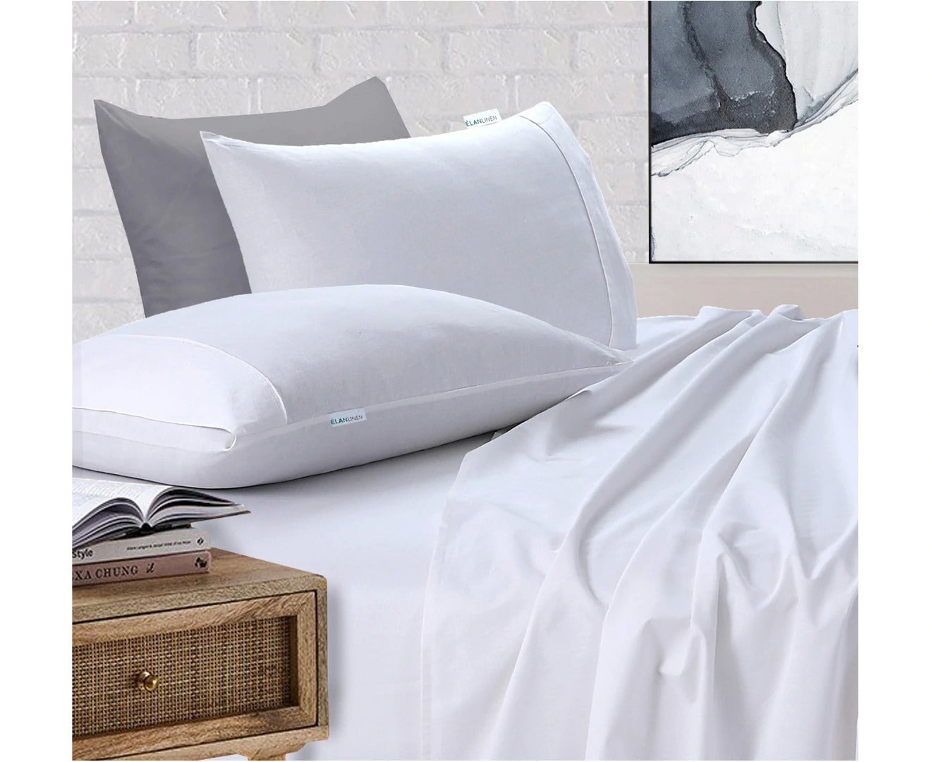 Elan Linen 100% Egyptian Cotton Vintage Washed 500TC White King Bed Sheets Set