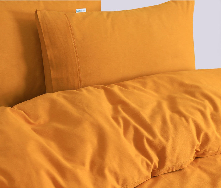 Elan Linen 100% Egyptian Cotton Vintage Washed 500TC Mustard King Single Quilt Cover Set