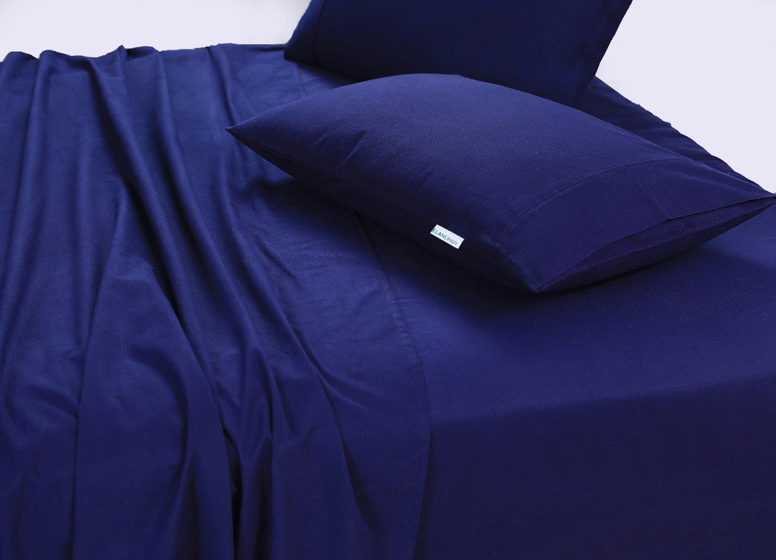 Elan Linen 100% Egyptian Cotton Vintage Washed 500TC Navy Blue 50 cm Deep Mega King Bed Sheets Set