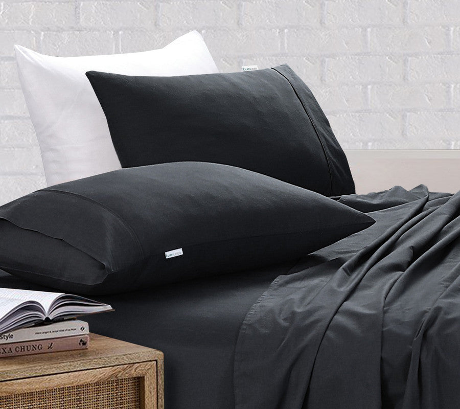 Elan Linen 100% Egyptian Cotton Vintage Washed 500TC Charcoal Queen Bed Sheets Set