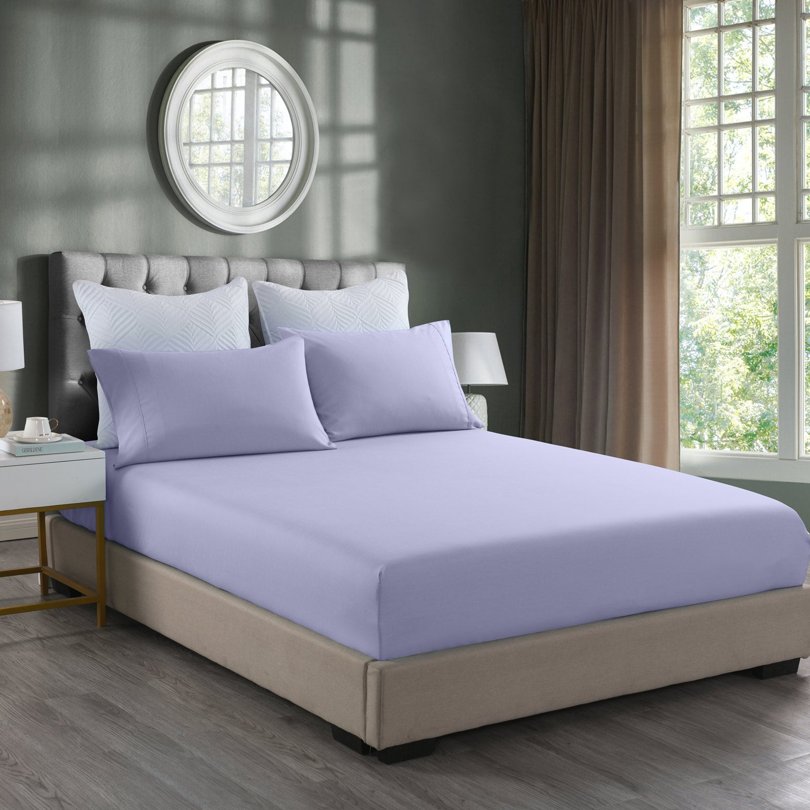 Royal Comfort 2000TC 3 Piece Fitted Sheet and Pillowcase Set Bamboo Cooling - Queen - Lilac Grey