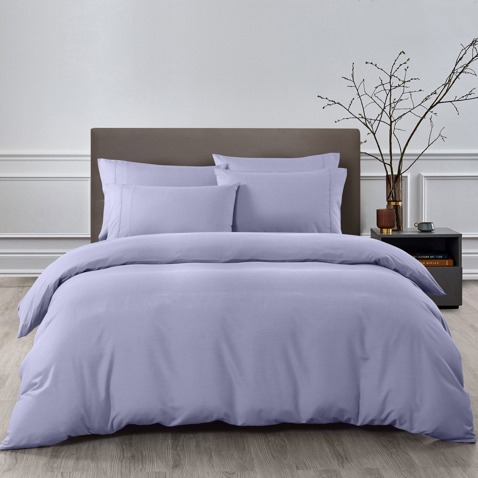 Royal Comfort 2000TC 6 Piece Bamboo Sheet & Quilt Cover Set Cooling Breathable - King - Lilac Grey