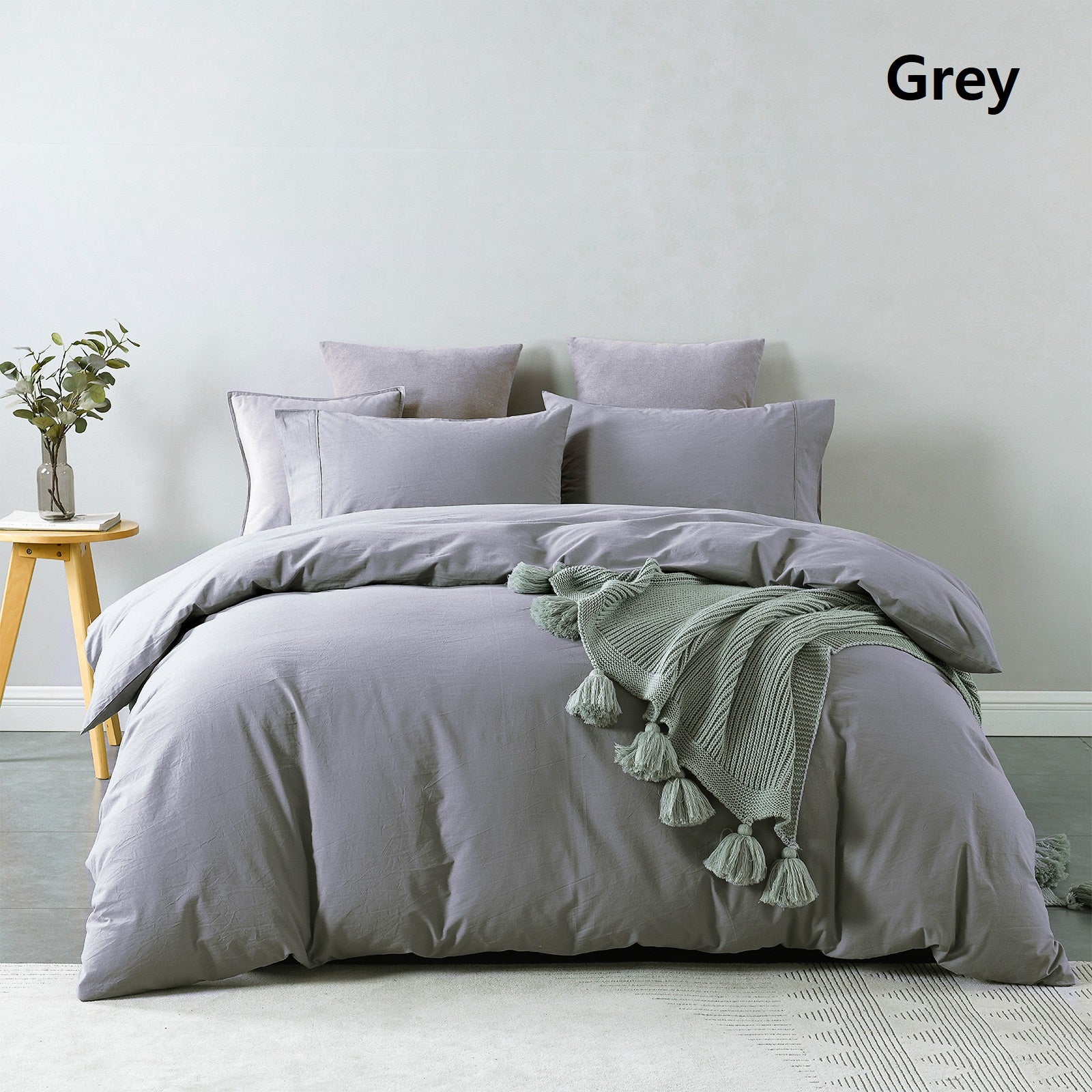 Royal Comfort Vintage Washed 100% Cotton Quilt Cover Set Bedding Ultra Soft - Single - Grey