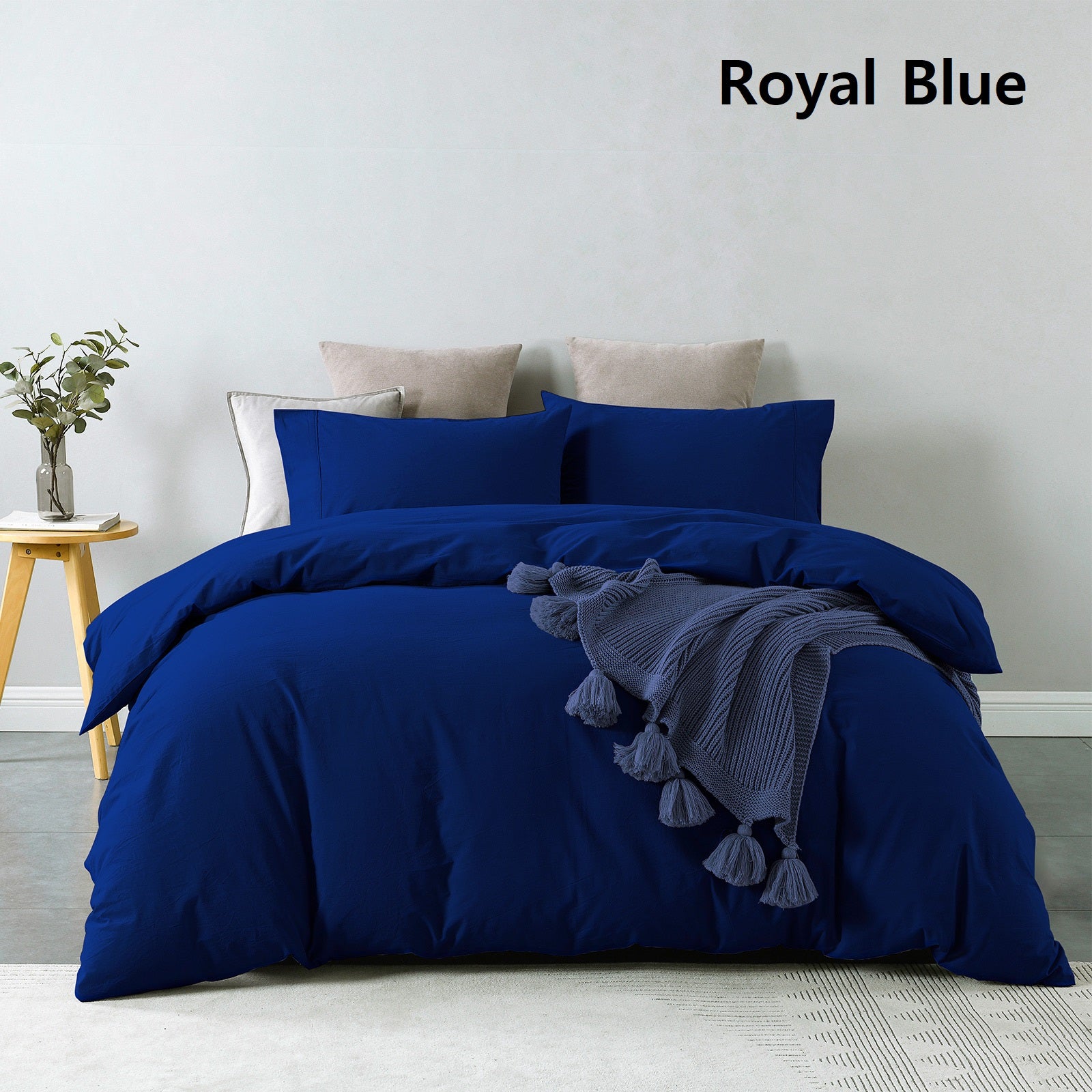 Royal Comfort Vintage Washed 100% Cotton Quilt Cover Set Bedding Ultra Soft - Double - Royal Blue