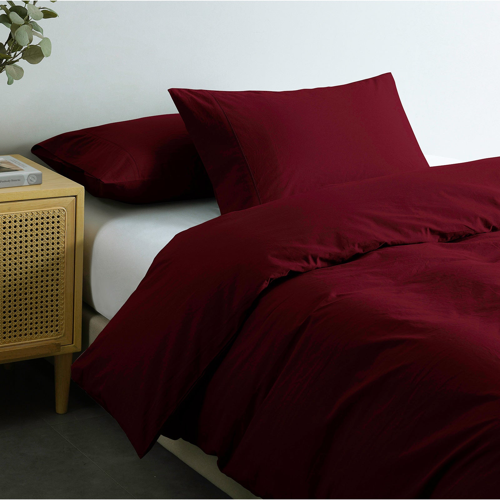 Royal Comfort Vintage Washed 100% Cotton Quilt Cover Set Bedding Ultra Soft - Double - Mulled Wine