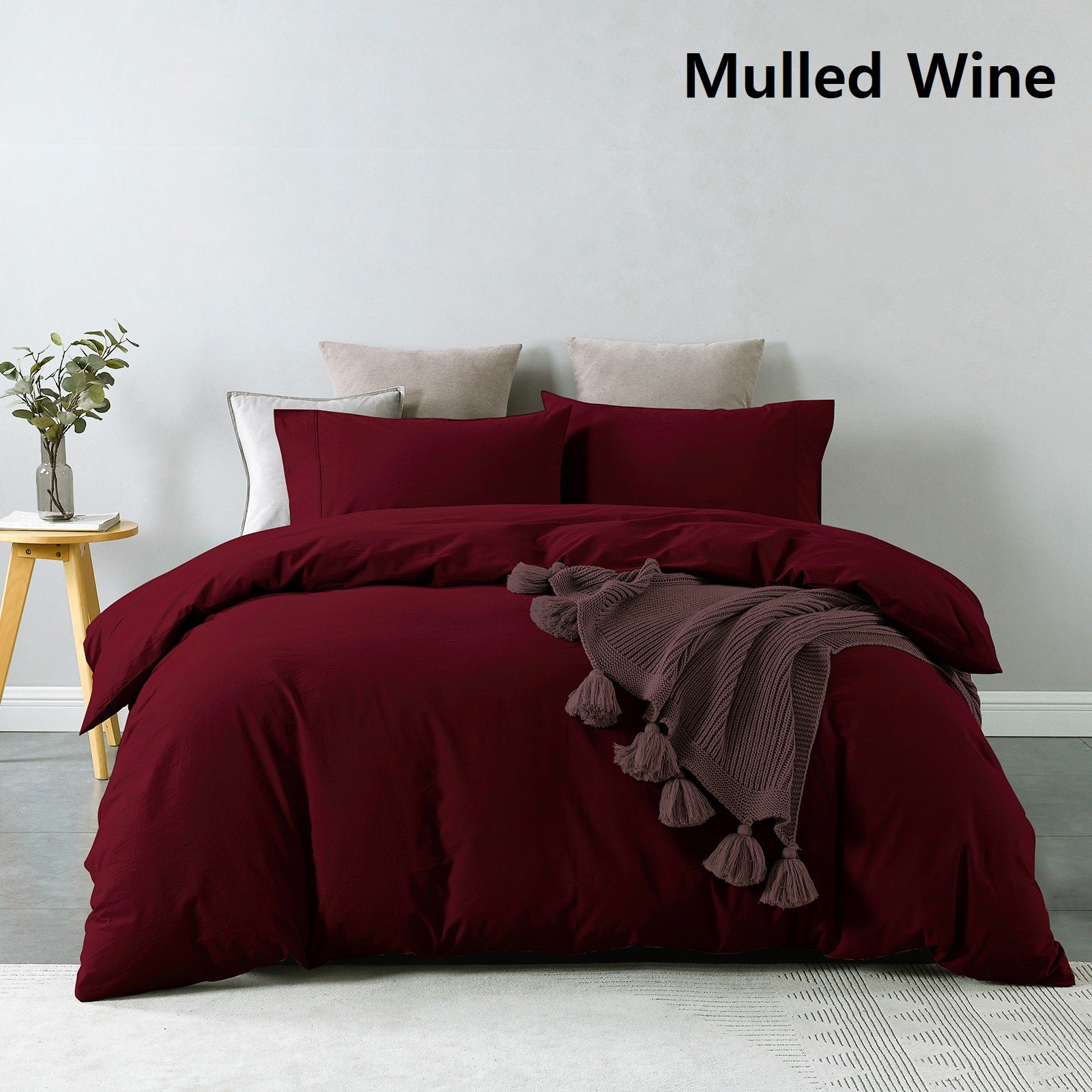 Royal Comfort Vintage Washed 100% Cotton Quilt Cover Set Bedding Ultra Soft - Double - Mulled Wine