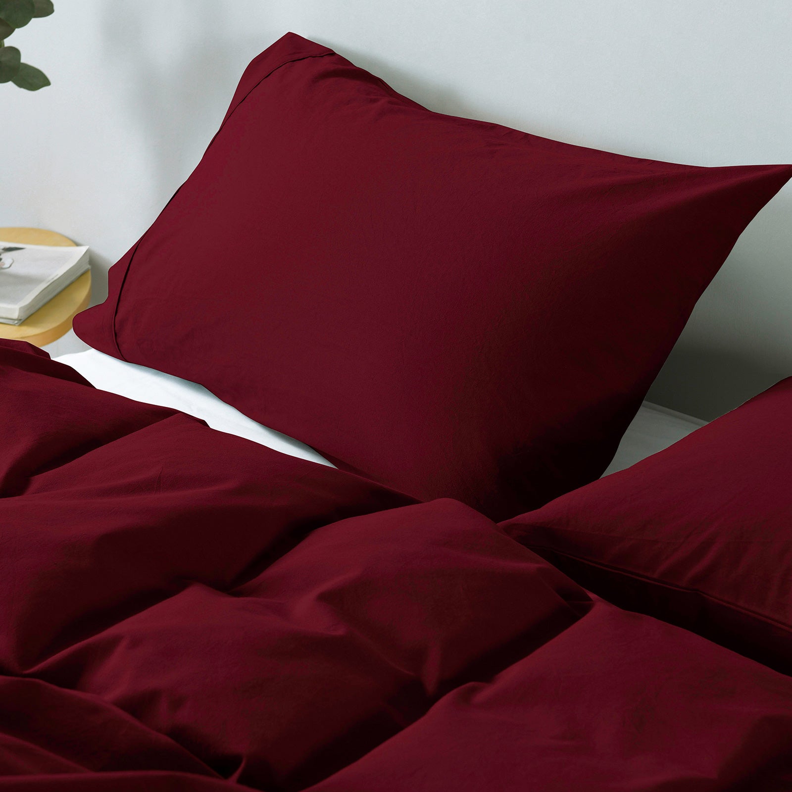 Royal Comfort Vintage Washed 100% Cotton Quilt Cover Set Bedding Ultra Soft - King - Mulled Wine