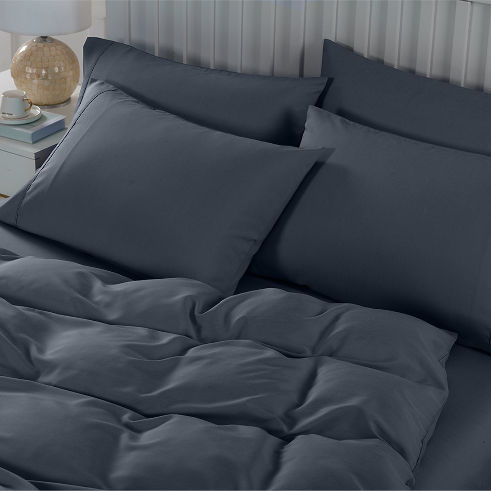 Royal Comfort 2000TC 6 Piece Bamboo Sheet & Quilt Cover Set Cooling Breathable - Queen - Charcoal