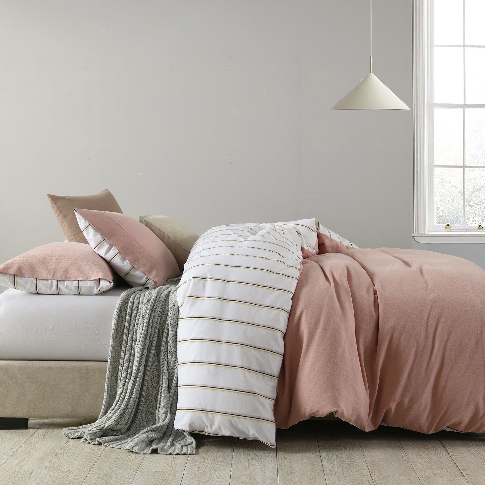 Royal Comfort Hemp Braid Cotton Blend Quilt Cover Set Reverse Stripe Bedding - Queen - Dusk Pink