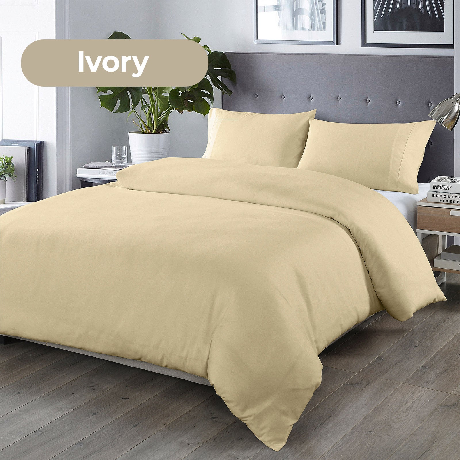 Royal Comfort Bamboo Blended Quilt Cover Set 1000TC Ultra Soft Luxury Bedding - Double - Ivory