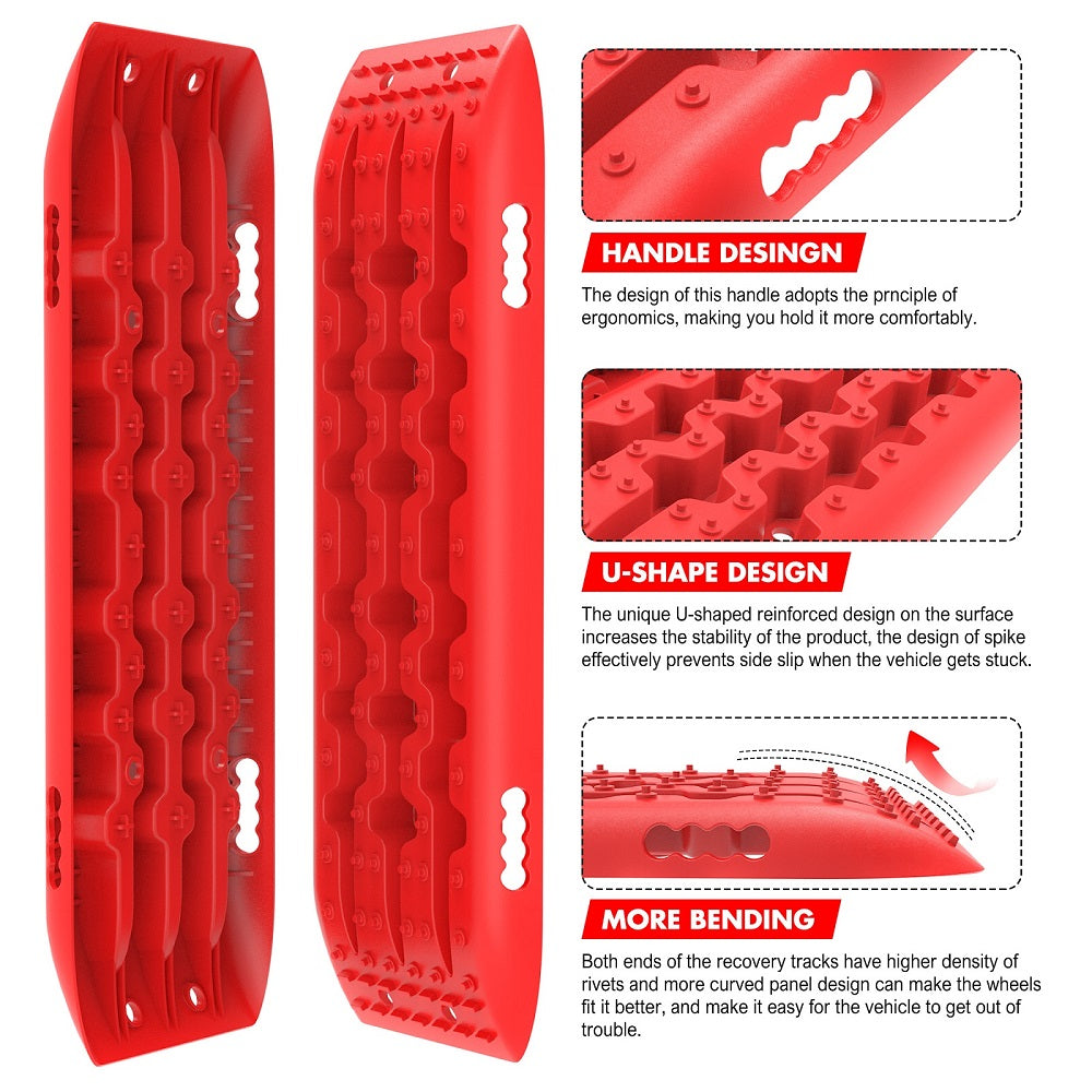 X-BULL Recovery tracks 10T 2 Pairs/ Sand tracks/ Mud tracks/ Mounting Bolts Pins Gen 2.0 -Red