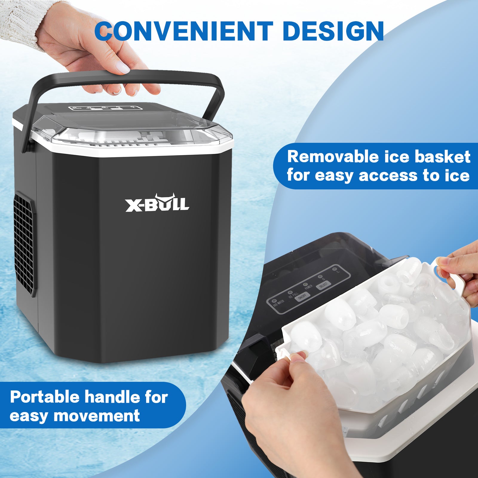 X-BULL Ice Maker Machine Commercial Portable Ice Cube 2.2L Home Bar Benchtop Black