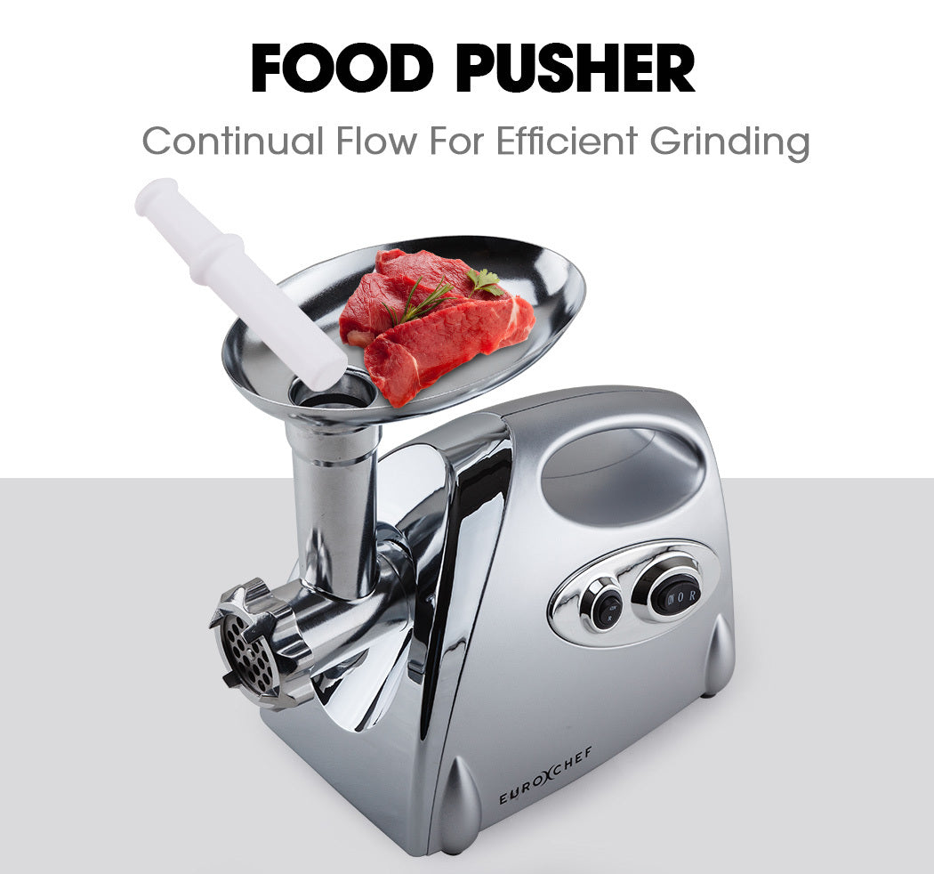 EUROCHEF Electric Meat Grinder, Stainless Steel Mincer Sausage Filler Kibbe Maker, Silver